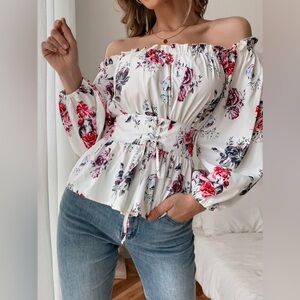 Floral Printed Lace Up Blouse